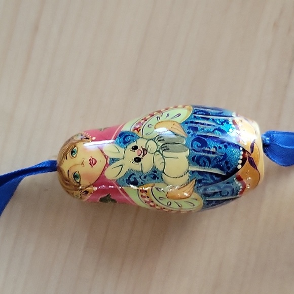 Matryoshka Doll Girl holding a Bunny Ornament - Picture 2 of 4